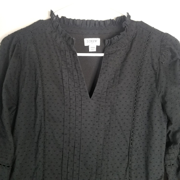J. Crew Black Pintuck Midi Dress Clipdot Long Sleeve Ruffles Size XXS Pockets - Picture 10 of 16